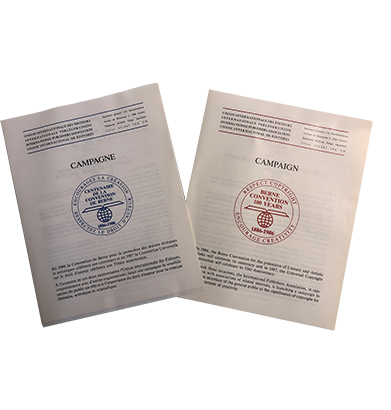 Flyers from 100 years of Berne Convention.